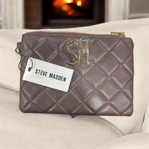 Steve Madden Chocolate Brory Quilted Taupe Clutch